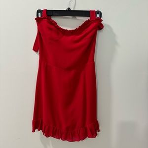 Reformation Christine Ruffle Detail Minidress, Lipstick Red, size 0